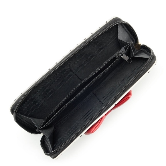 🆕 Disney Minnie Mouse Polka Dot Red Bow Appliqué Full Zip Wallet Gold Hardware - Picture 2 of 3